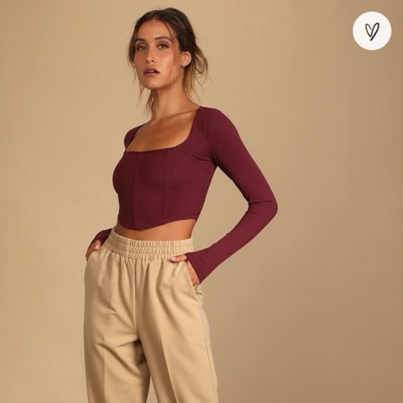 NWOT Lulus Ribbed Long Sleeve Bustier Crop Top - Picture 1 of 6